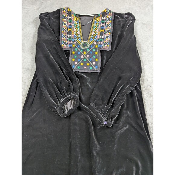 Zara Woman Tunic Dress Womens S Black Velvet Embroidered V Neck Boho Mini - Picture 4 of 10